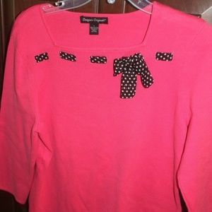 Designer Originals Hot Pink Pullover Sweater polka dot trim square neck Large …